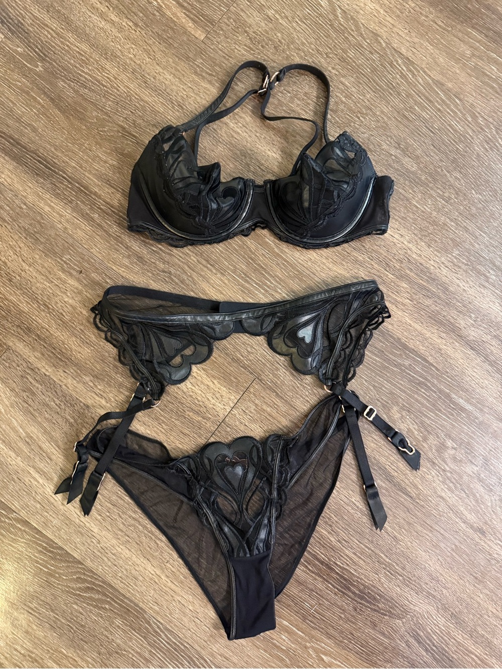 2 Piece Set Honey Birdette Hearts Bra and Garter Set